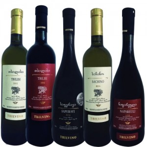 Kit de vinhos 5 garrafas (tbilisi branco e tinto , saperavi , sachino branco , napareuli)